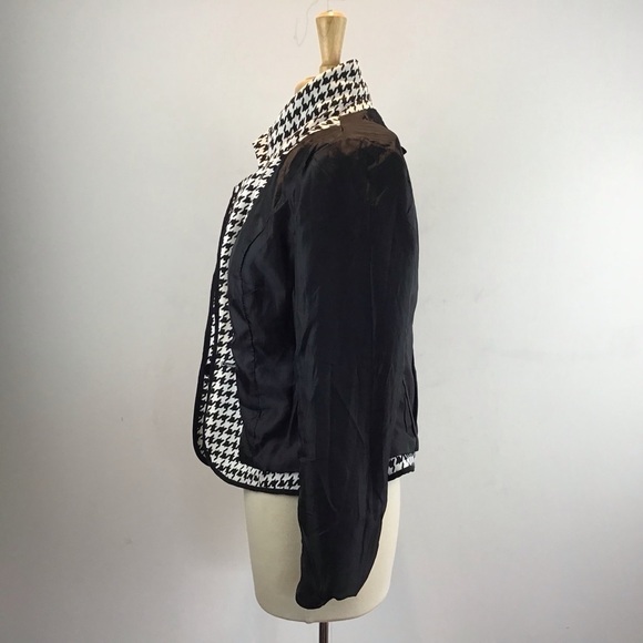 Black/White houndstooth lined knit one button black trim Donna Moore jacket M - Picture 9 of 11